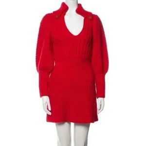 GUCCI★素敵！GG PERFORATED RED WOOL SHORT SLEEVES DRESS Gucci Red Wool Dress with GG Perforations – Gavriel.us